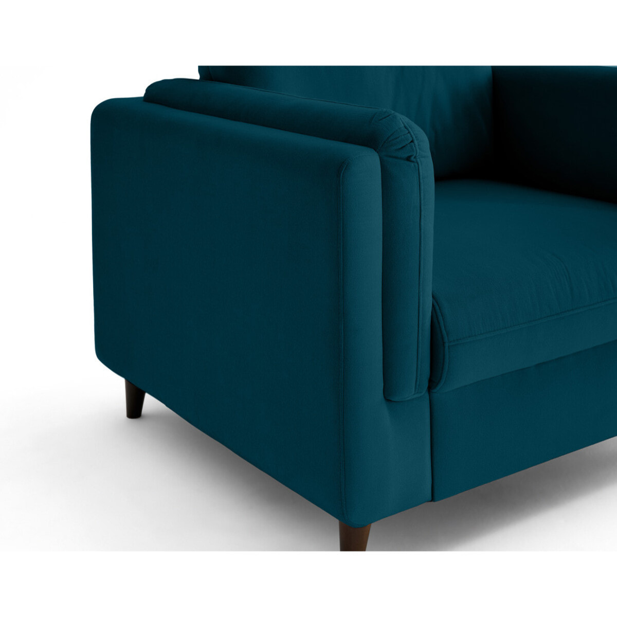 Brooke - fauteuil en velours pieds en bois - Bleu canard