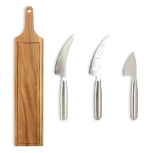 Planche à découper ronde et 3 couteaux à fromage