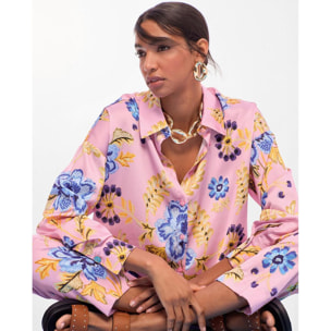 Camicia oversize in raso con stampa floreale