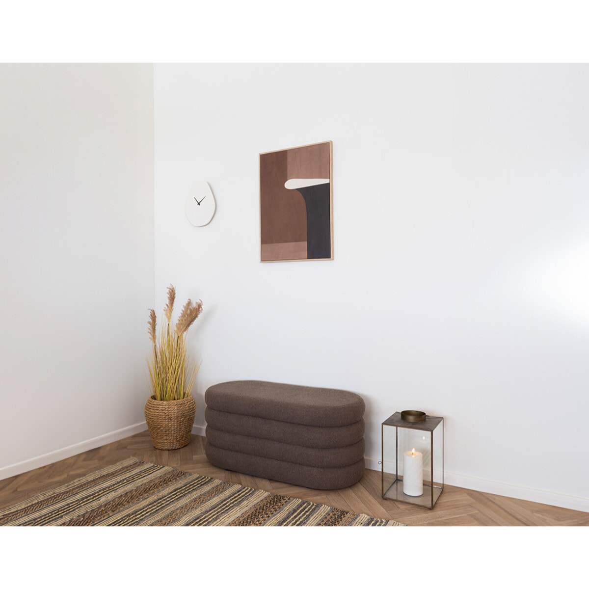 Neo - pouf avec rangement - en tissu bouclette - Marron