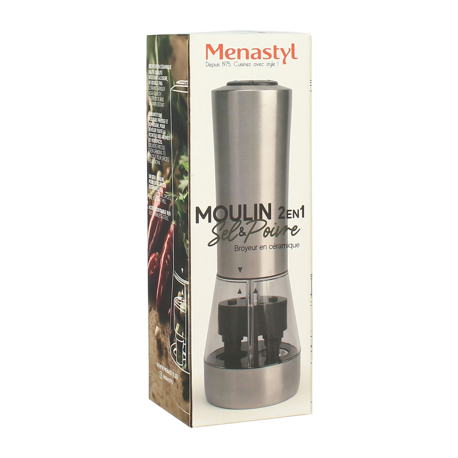 Moulin à sel et à poivre 2 en 1 en acier inoxydable