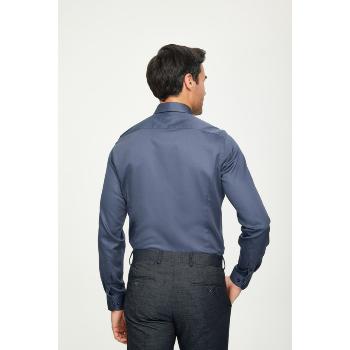 Camicia Uomo 1 Bottone Francese Slim Satin Unito Grigio Scuro