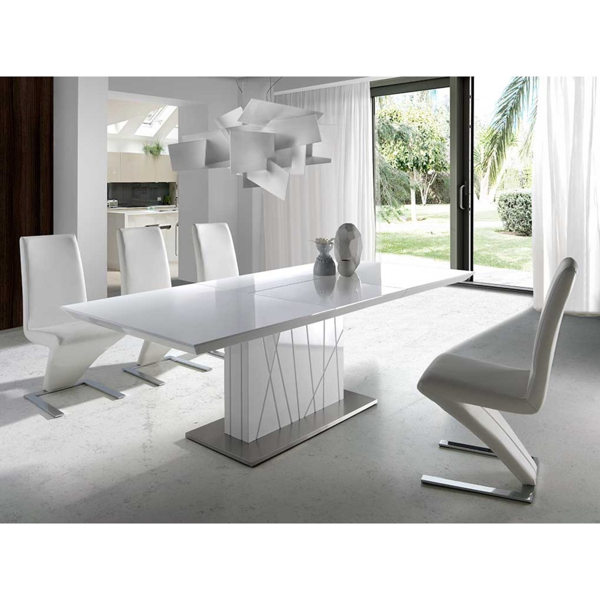 Mesa de comedor extensible IMPERIO - blanco brilloy plata - 160/220x90x76cm