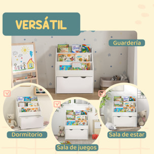 Estantería de Juguetes con 3 Compartimentos, Librería Infantil, Caja de Juguetes Móvil, Cajón con Ruedas, Multifuncioanl, para Dormitorio, Guardería, Sala de Juegos, Blanco