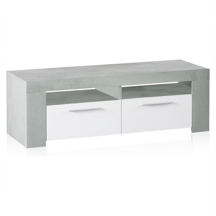 Mobile TV Con 4 Vani Portaoggetti Modulo Porta TV Moderno Con Ante E Vani A Vista Per Soggiorno Supporto TV 120x42x40 Cm Bianco Lucido Grigio Cemento