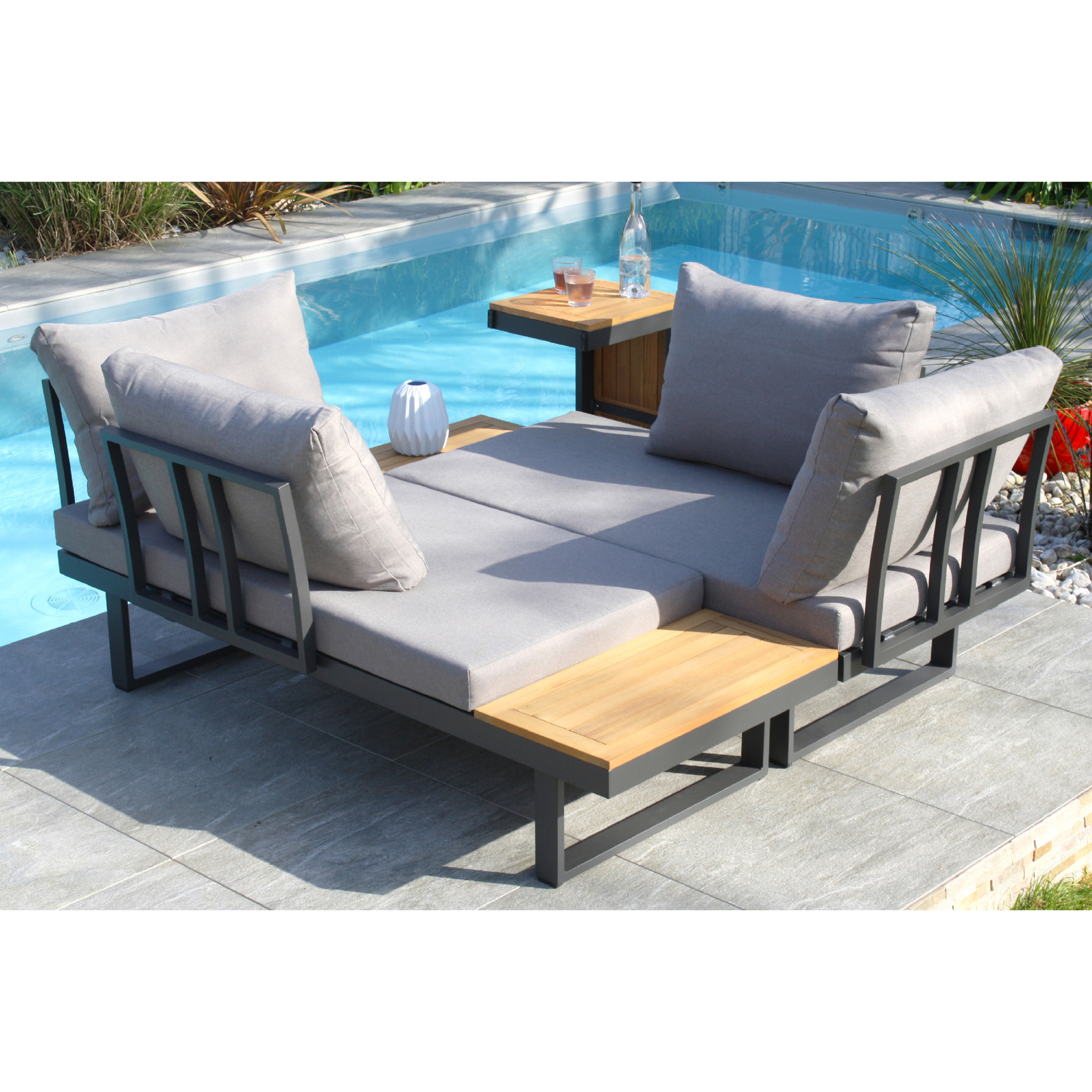 TOKYO - Salon de jardin 4 places en bois d'acacia et aluminium