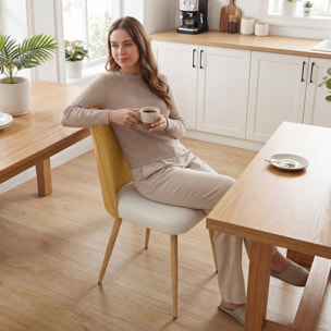 Juego de 2 Sillas de Comedor, Sillas de Cocina con Respaldo de PU de Imitación Ratán, Asiento Acolchado, Patas de Acero, para Salón, Marrón y Beige