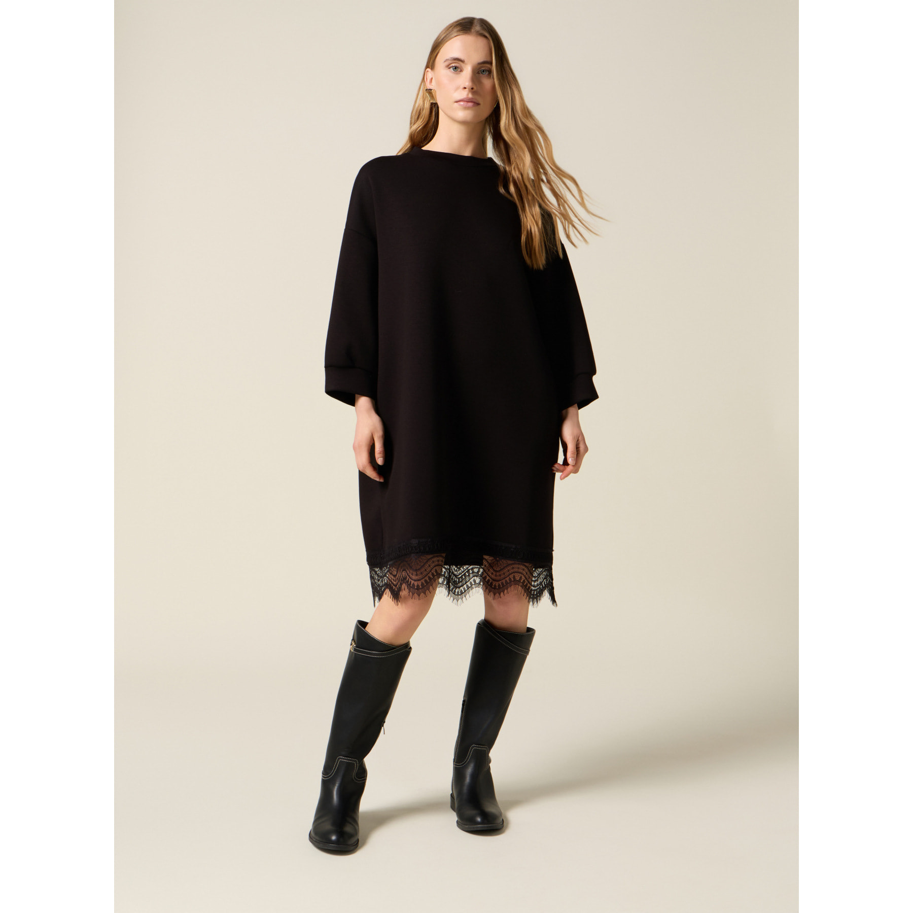 Oltre - Vestido en tejido scuba y encaje - Negro