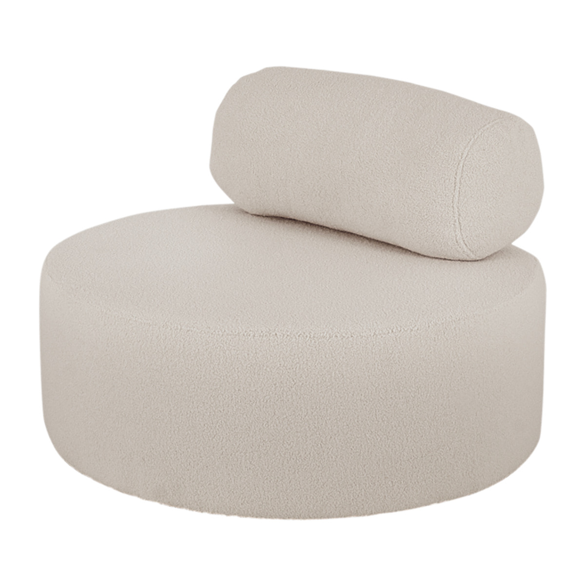 Fauteuil en bouclé rond couleur gris clair de 91x71cm Hauteur: 71 Longueur: 91 Largeur: 91