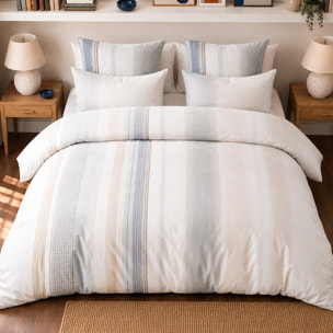 Parure housse de couette 100% percale de coton rayures verticales graphiques - NEBULEUSE