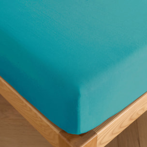 Drap housse 100% percale de coton bleu sarcelle- Finesse
