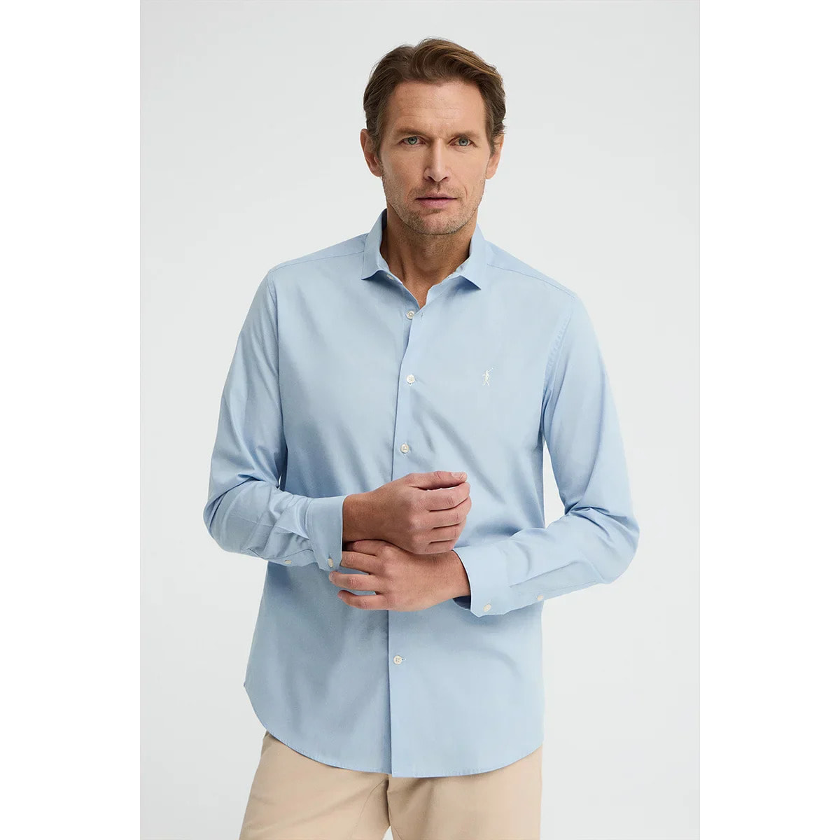 Camicia azzurra slim fit con logo Rigby Go