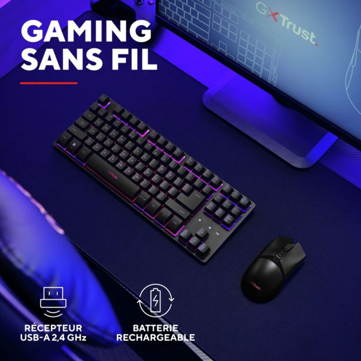 Pack clavier et souris gamer TRUST Combo TKL THADO RGB