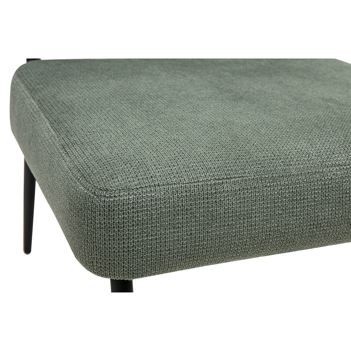 Fauteuil en tissu chenille vert kaki et métal noir VEDANA