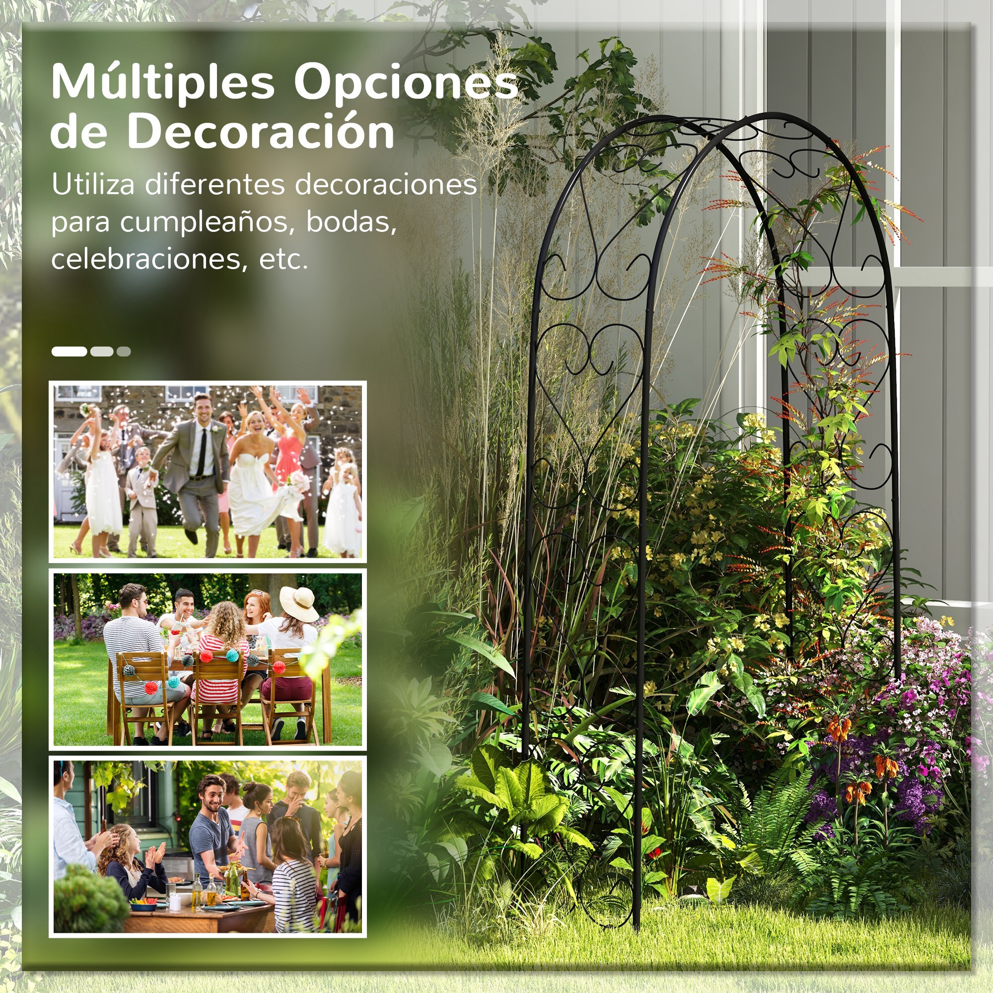 Arco de Jardín de Acero para Rosas Arco de Boda Diseño Espiral de Corazón para Plantas Trepadoras para Decoración Patio Terraza 125x37x230 cm Negro