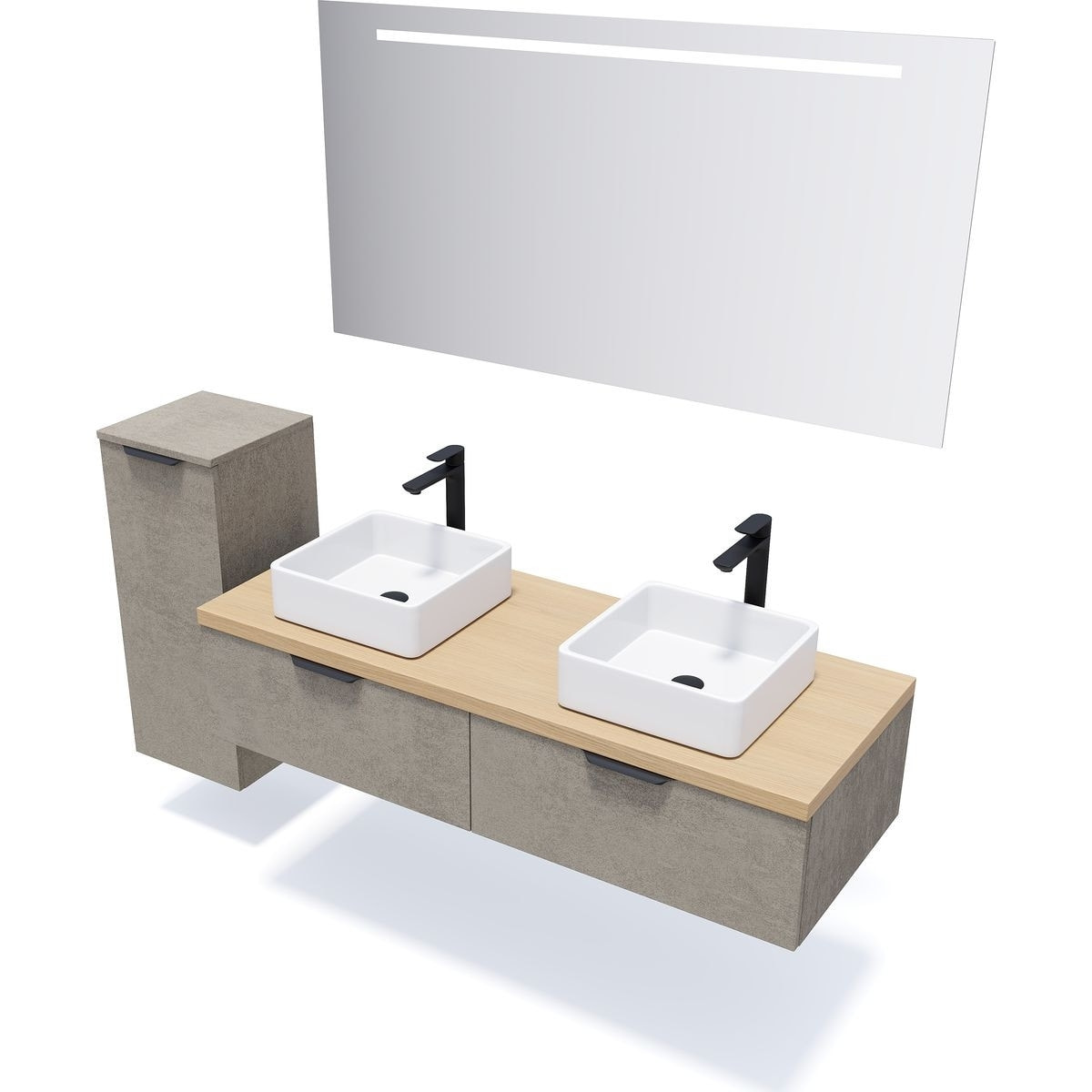 Meuble salle de bain 2 vasques posées 2 tiroirs - SOHO