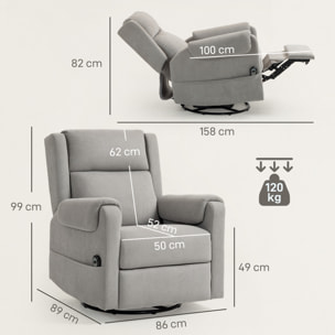 Sillón Relax Reclinable Eléctrico, Sillón Reclinable Giratorio y Balancín con Reposapiés Ajustable, Mando a Distancia, Acolchado Grueso, Tela de Rizo, para Dormitorio, Salón, Gris Claro