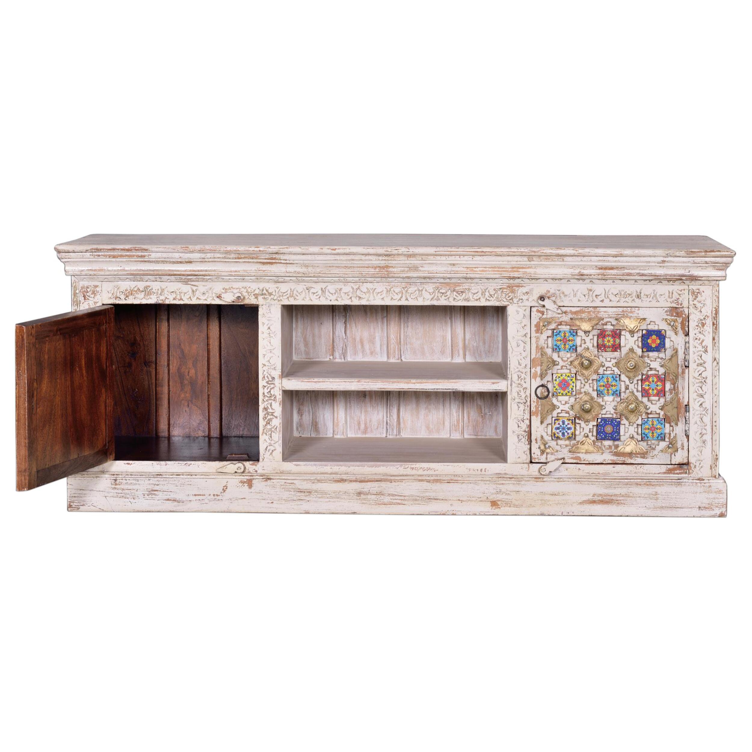 Mueble tv - madera de mango, cerámica y bronce - 150x40x60cm