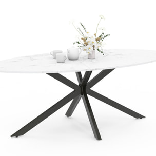 Table à manger ovale Céleste effet marbre blanc et noir 200cm