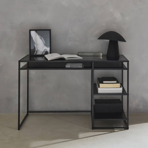 Bureau avec casiers et deux étagères en métal noir 120cm - INDUSTRIELLE