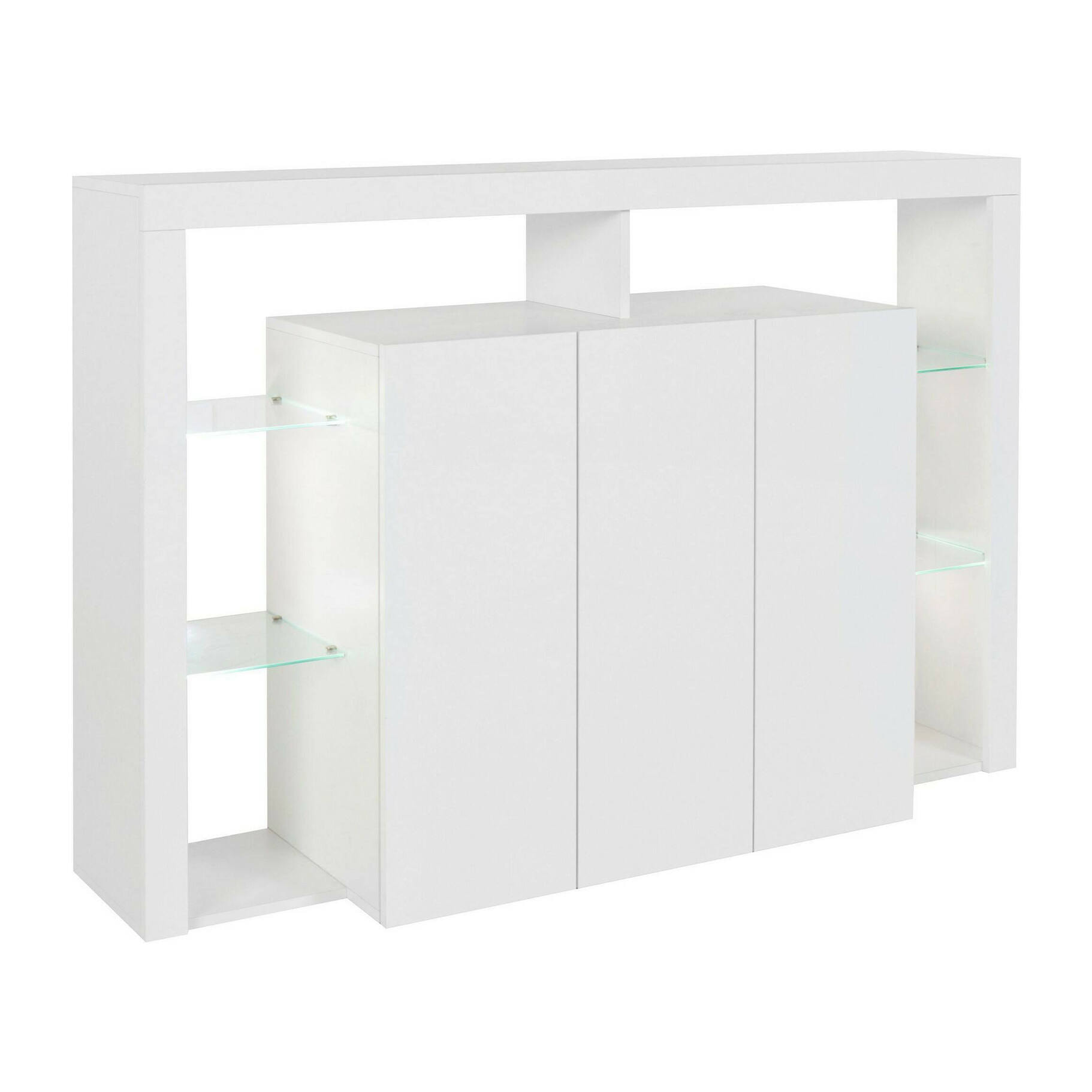 Credenza Ddacunh, Buffet da soggiorno a 3 ante, Madia da salotto, Credenza moderna, 100% Made in Italy, 150x40h100 cm, Bianco lucido