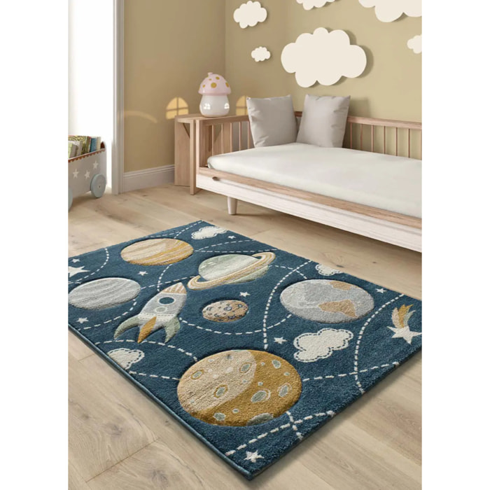 BALLOON Alfombra infantil con planetas en azul, 120x170 cm