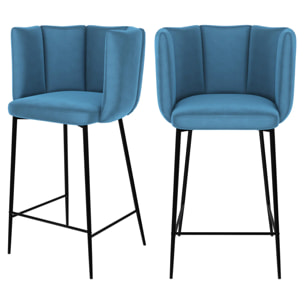 Lot de 2 chaises pour îlot central 67 cm en velours bleu - Rosy