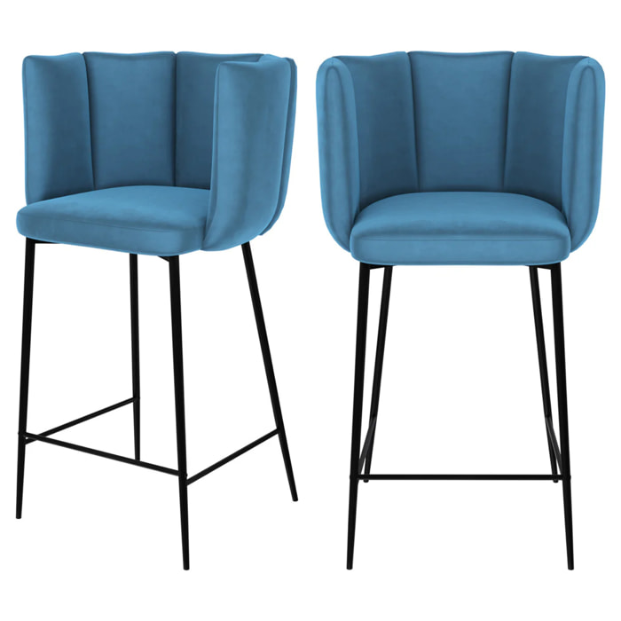 Lot de 2 chaises pour îlot central 67 cm en velours bleu - Rosy
