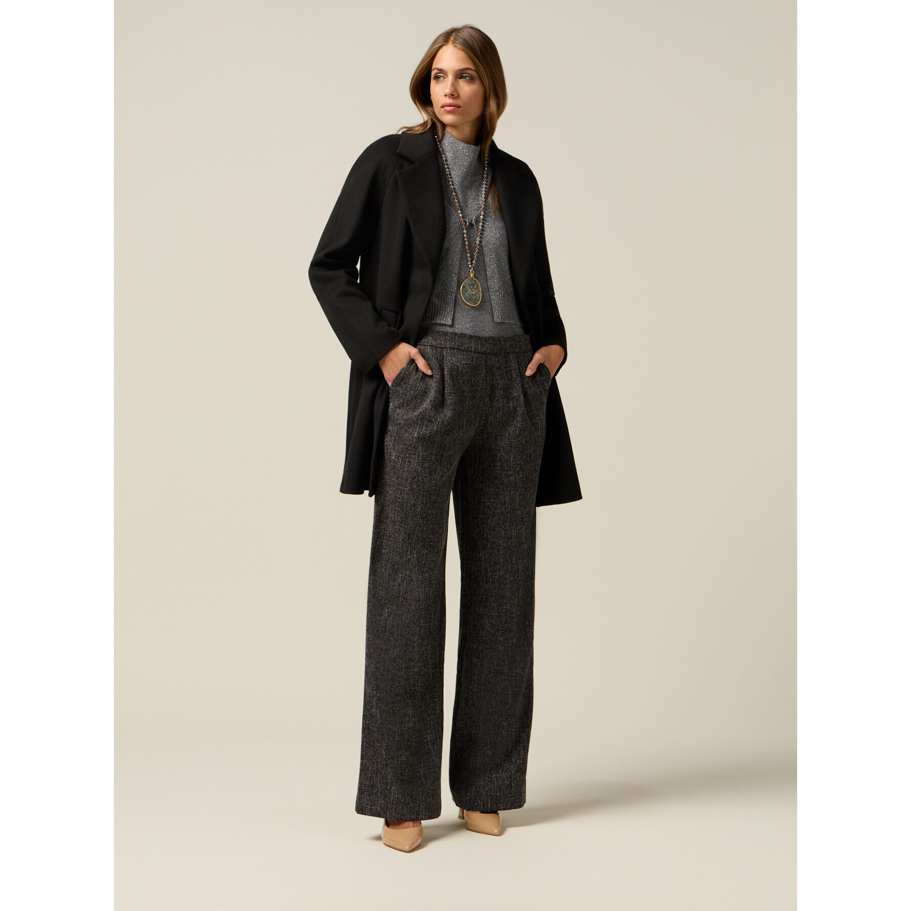 Oltre - Pantalones palazzo mezcla viscosa - Gris