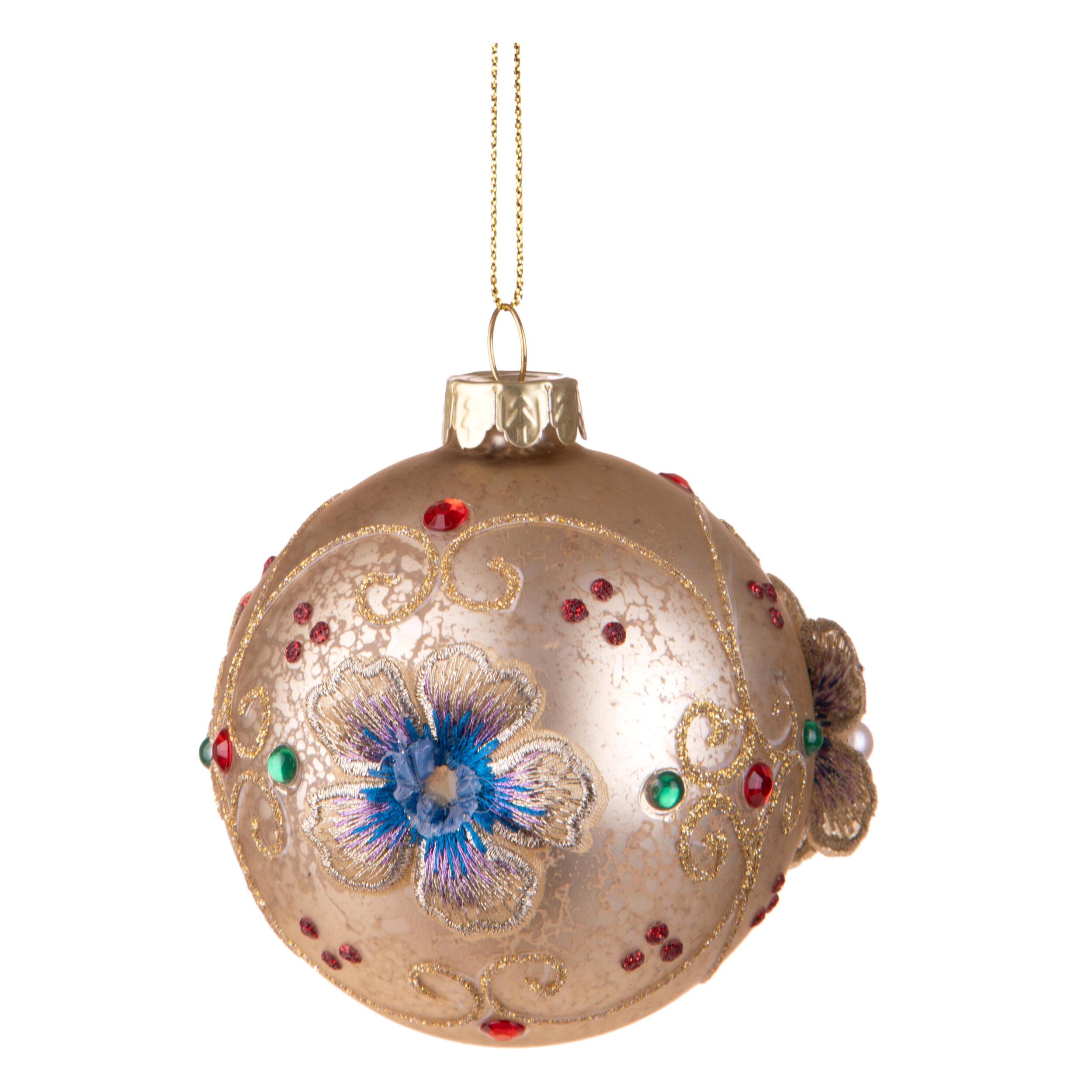 Sfera con Fiori Perle e Diamanti - Pezzi 6 - Colore Champagne - 8x8Hx8cm - Bianchi Dino