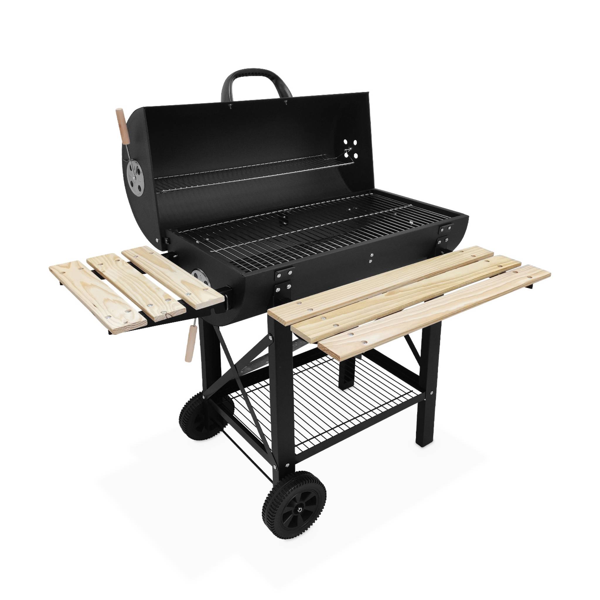 Barbecue américain charbon de bois - Serge noir - Smoker américain avec aérateurs. récupérateur de cendres. fumoir