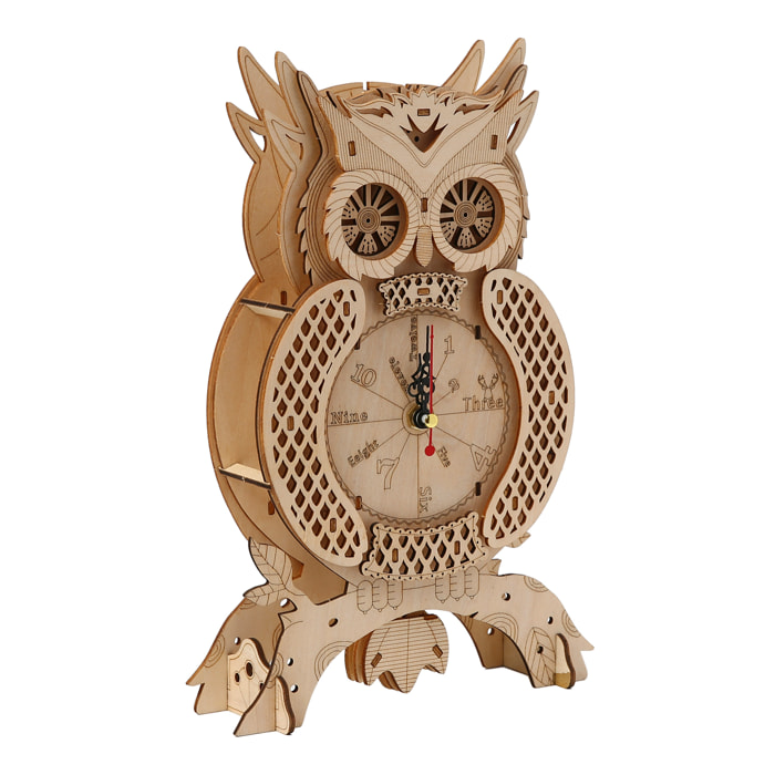 Modello in Legno 3D, design Orologio a forma di Gufo. 46 pezzi.