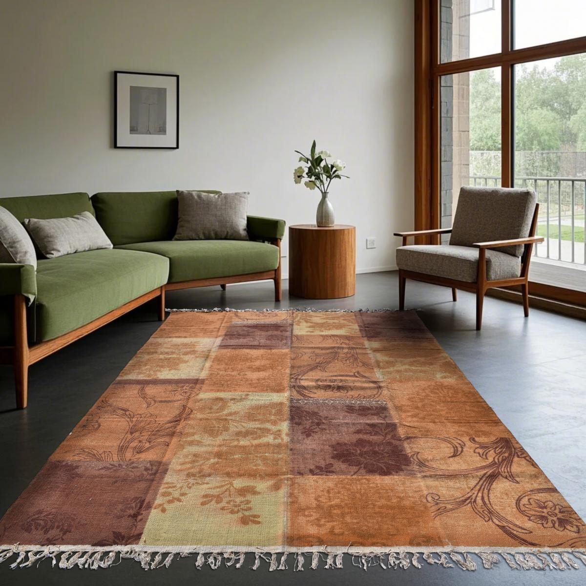 Tapis artisanal Kilim sans velours ROHO motif ethnique