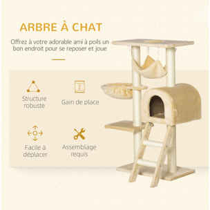 Arbre à chat griffoir arbre à grimper tour de jeu stable à plusieurs niveaux centre d'activités hauteur 98 cm beige