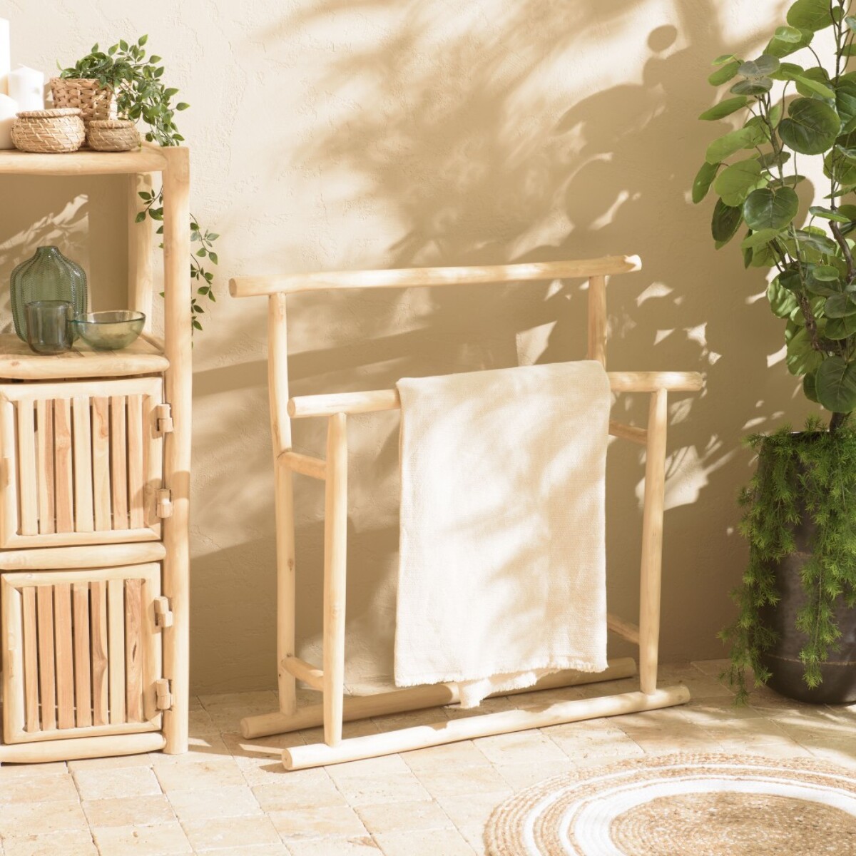 WILL - Porte-serviettes double portant en bois de teck naturel