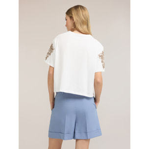 Motivi - T-shirt in jersey con ricami floreali - Bianco
