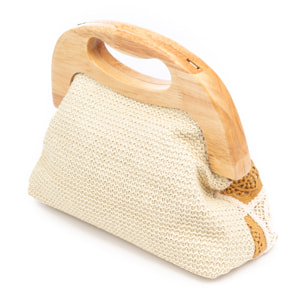 Barbaira Bolso de mano Mujer. Fabricado en madera natural y algodón.