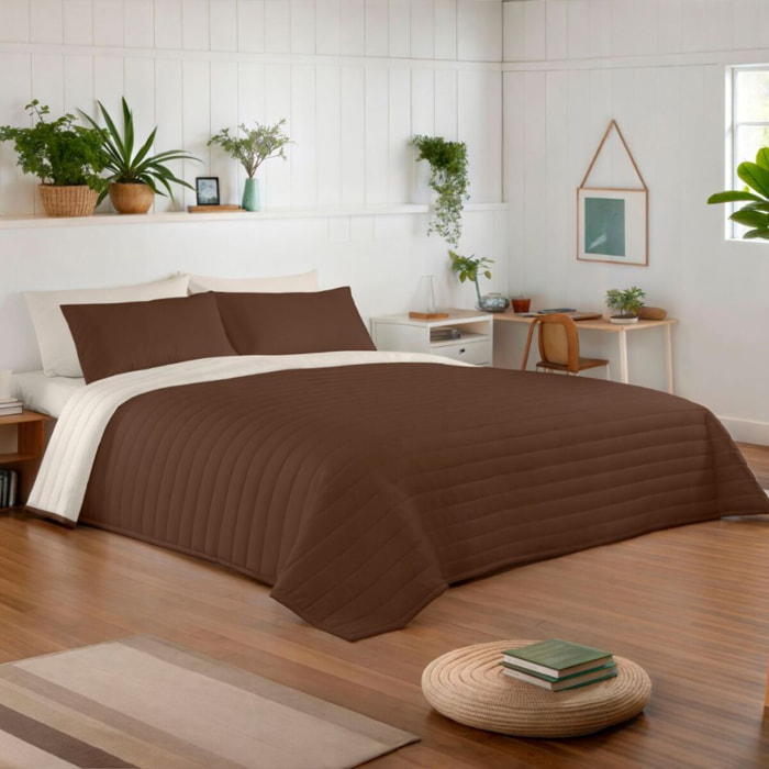 Naturals - Colcha Bouti - Lisa - Reversible - 100% Microfibra - 70 gr/m² - Marrón/Vainilla