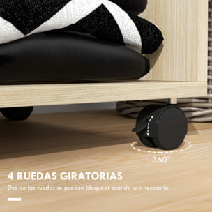 Armario Ropero con Ruedas Armario para Ropa con Barra Estantes Abiertos Organizador para Colgar Ropa de Dormitorio 60x40x128 cm Natural