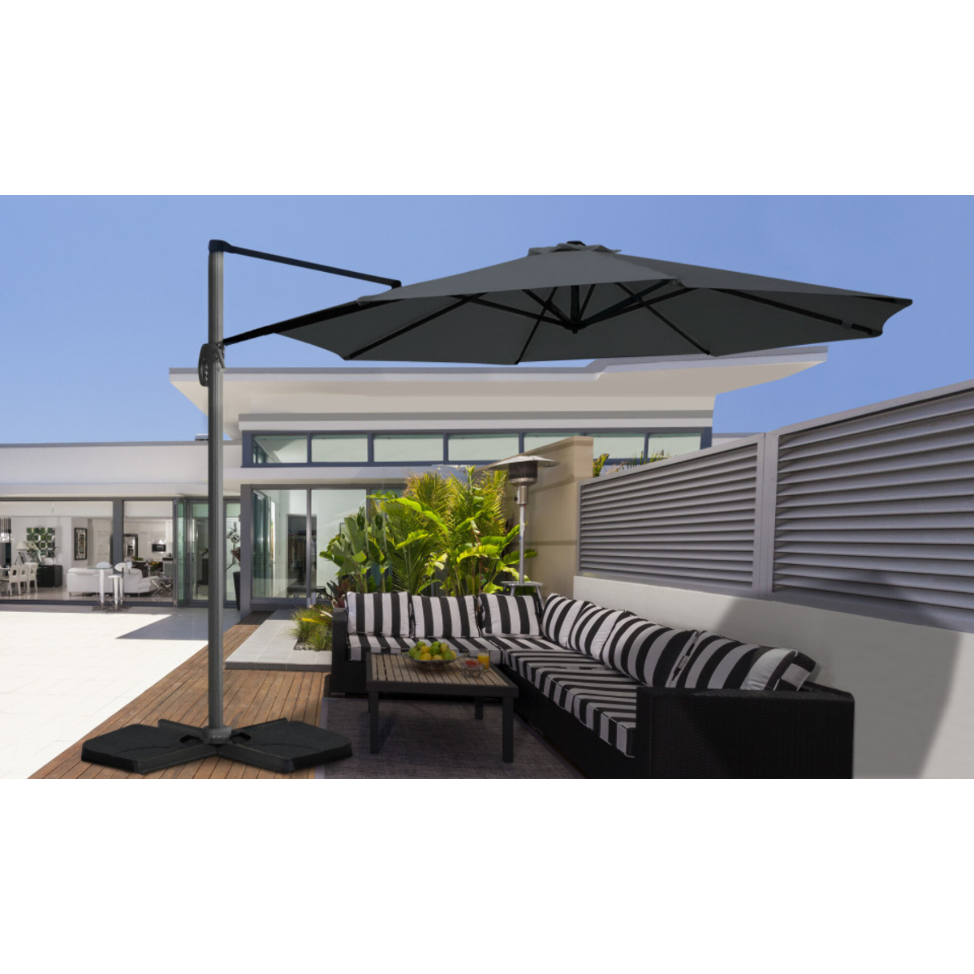 Parasol Sombra 360° rond avec housse de protection - Gris