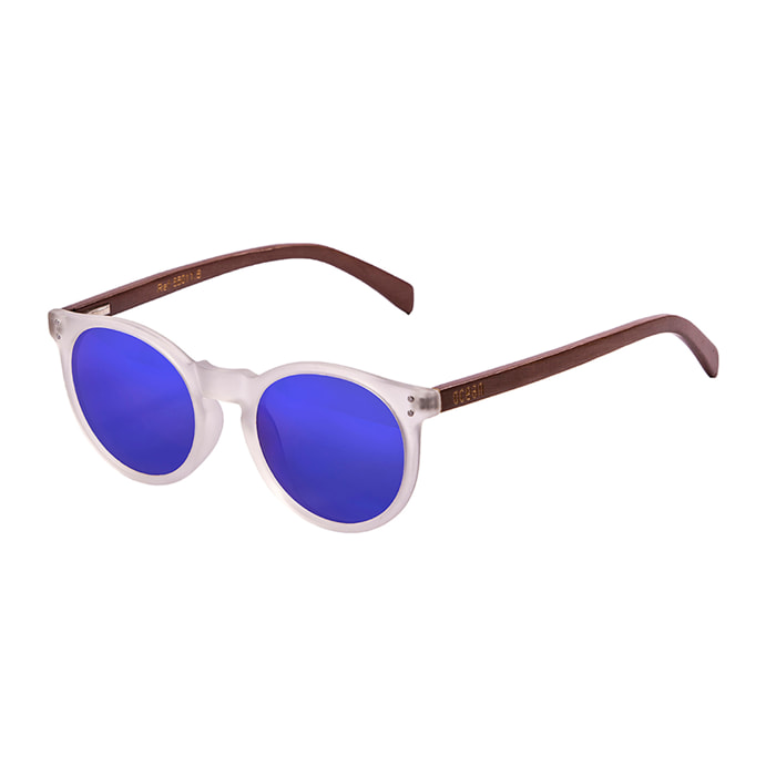 Gafas de sol OCEAN LIZARD WOOD - De brazo de bambú con montura transparente blanco / Revo azul