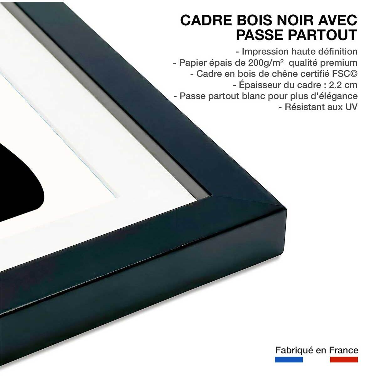 Affiche fleurs ""plante"" Affiche + cadre en bois - Noir