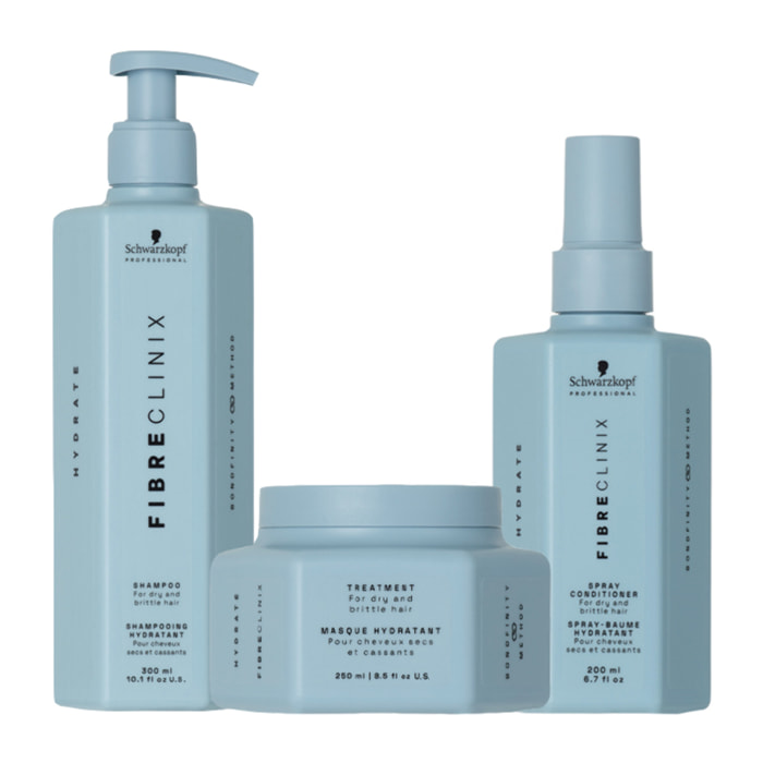 SCHWARZKOPF Kit Fibre Clinix Hydrate Shampoo 300ml + Mask 250ml + Spray Conditioner 200ml