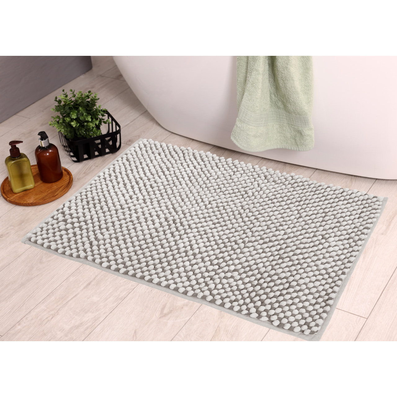 Tappeto Bagno Doccia Antiscivolo Super Assorbente Modello Dots Tortora