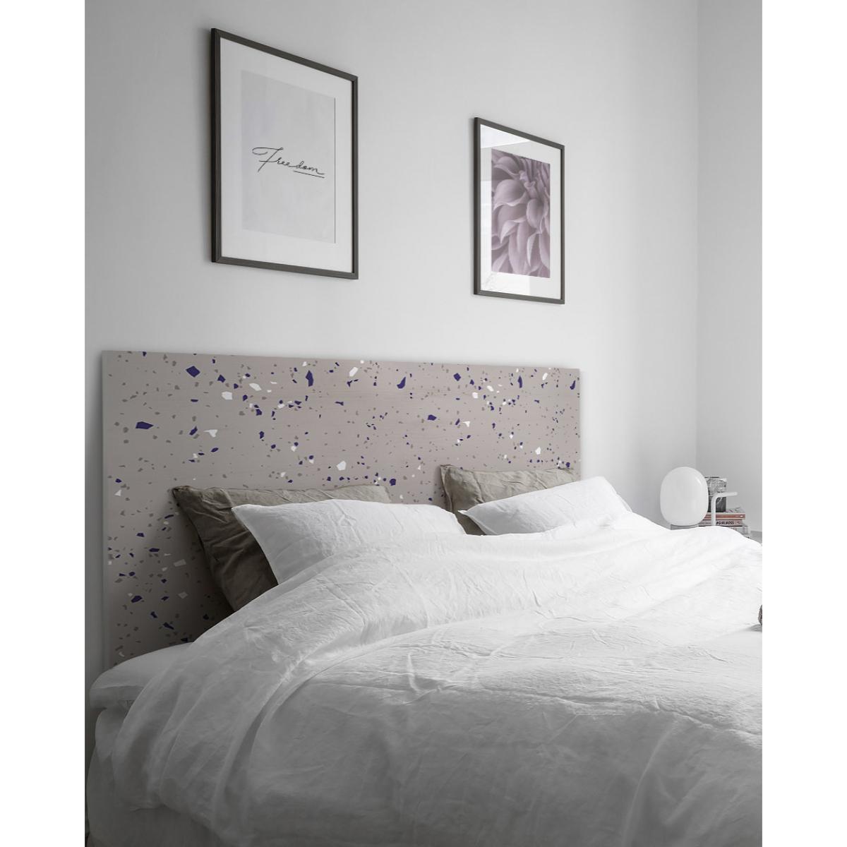 Tête de lit en bois massif avec motif à motifs Terrazzo Grey dépouillé en différentes tailles