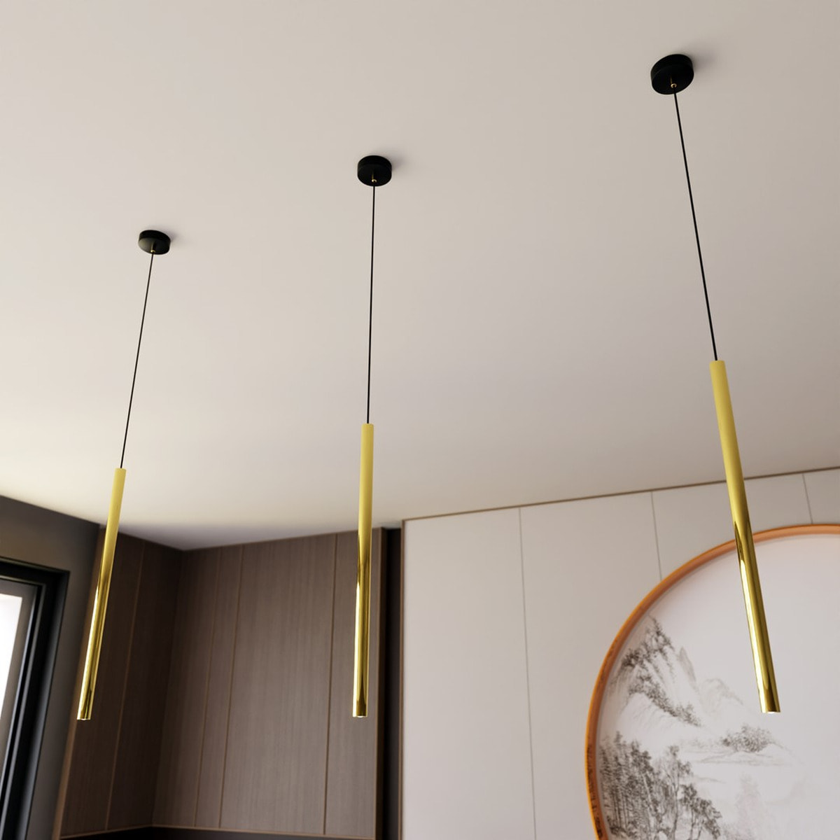 Lampada a sospensione Selter in acciaio oro e nero