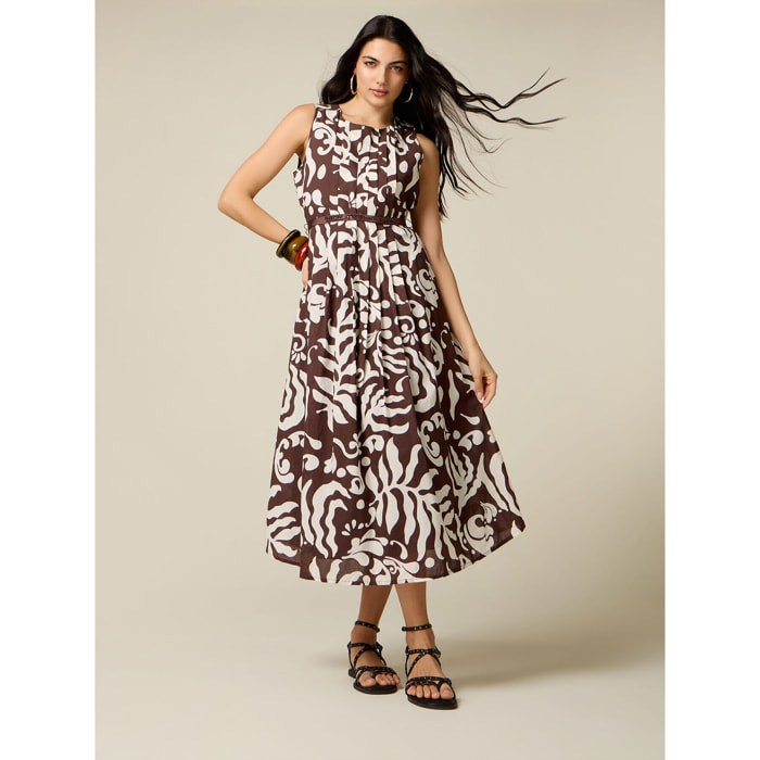 Oltre - Vestito flare in cotone fantasia - Marrone