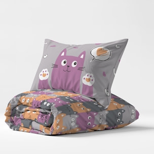 Parure copripiumino happycat arancio 100% cotone