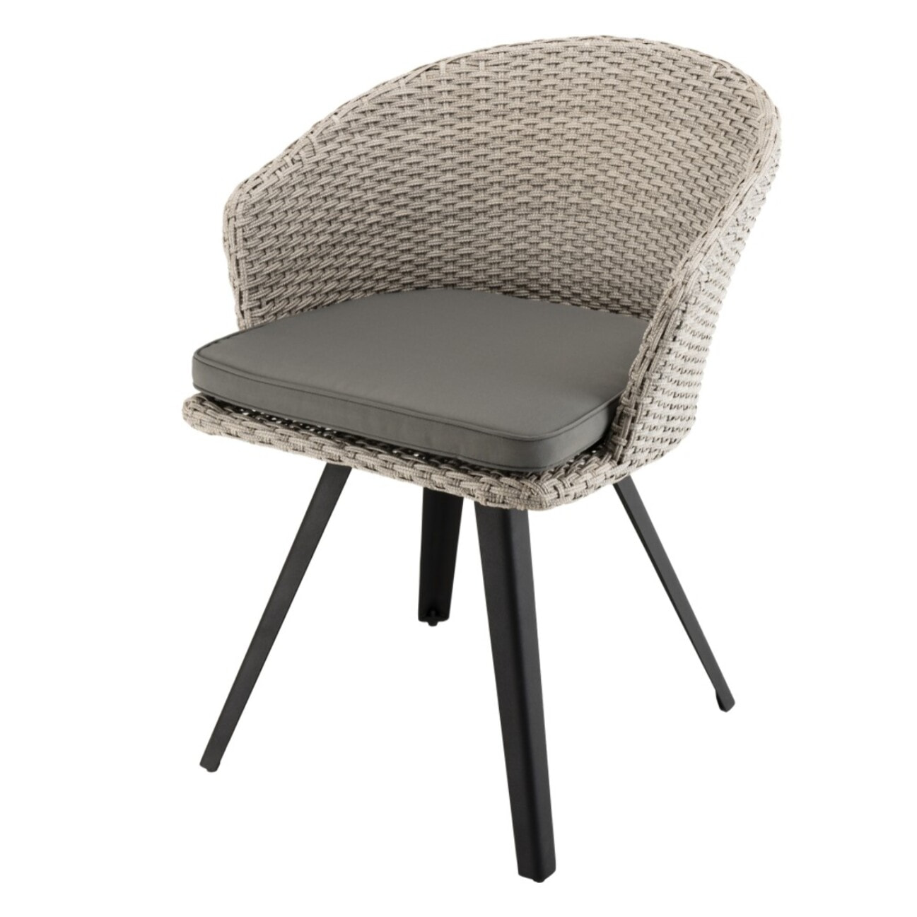 VICK - Chaise de jardin en rotin synthétique gris avec coussin gris pieds noirs en métal