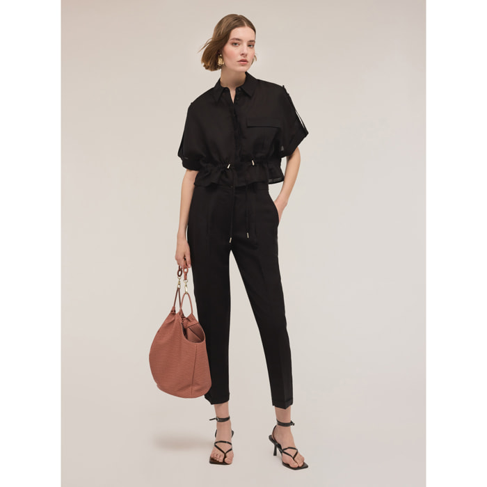 Motivi - Camisa estilo kimono con cordón ajustable - Negro